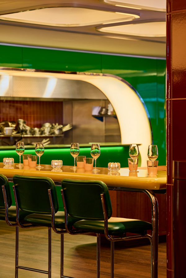 Restaurant counter set for dinner